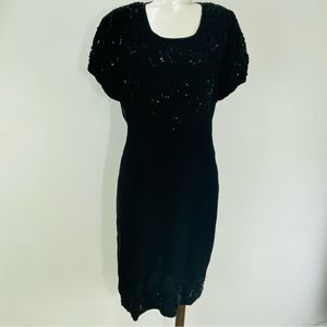 Vintage Beaded Drama Special Occasion Black Dress Size Large